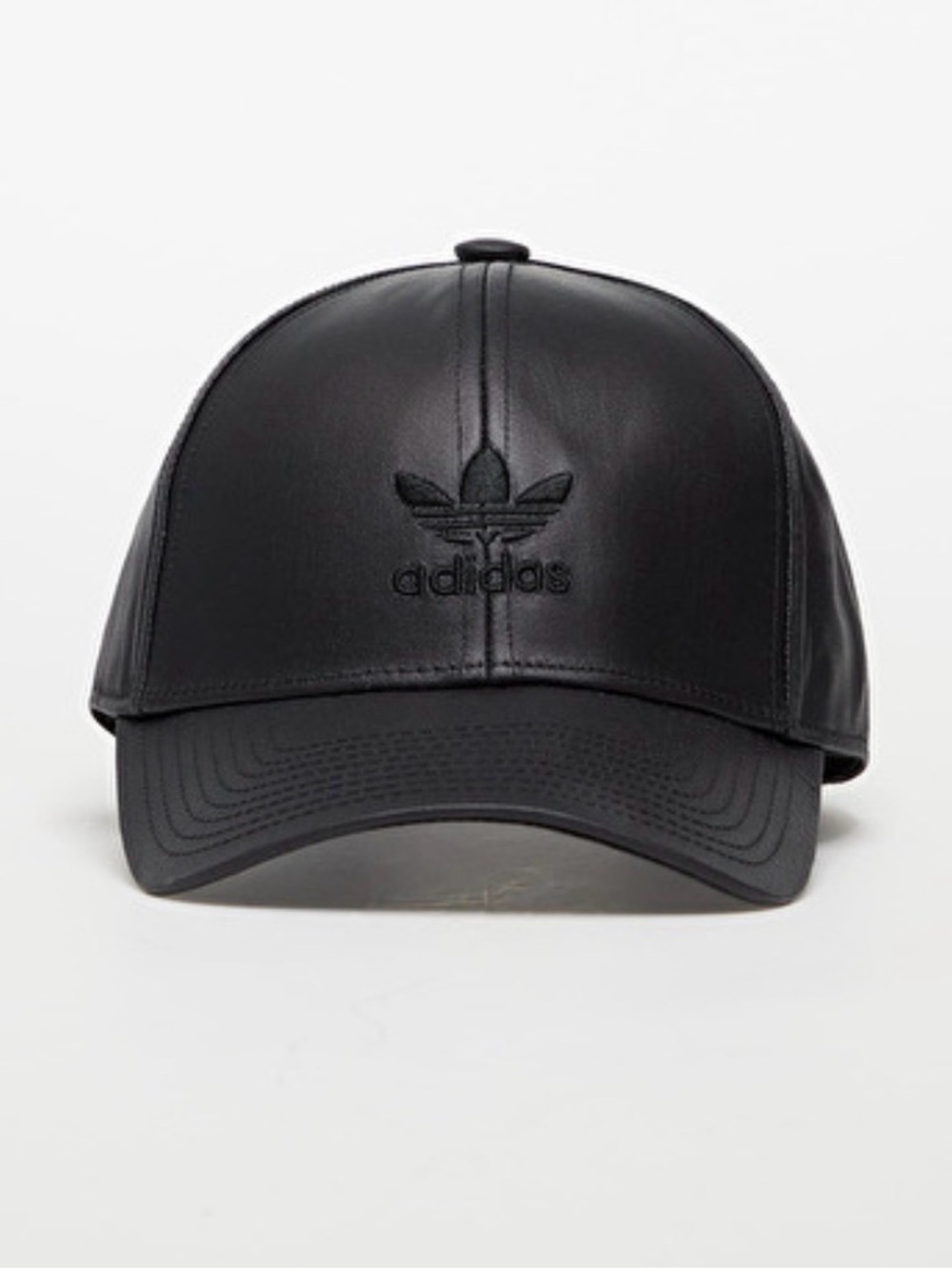 adidas Black Faux Leather Trefoil Cap with Curved Brim Snap-Back Streetwear